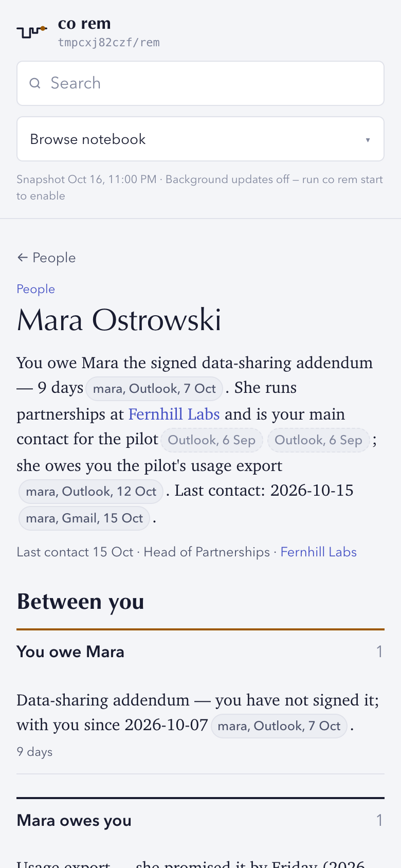 A person page on a phone