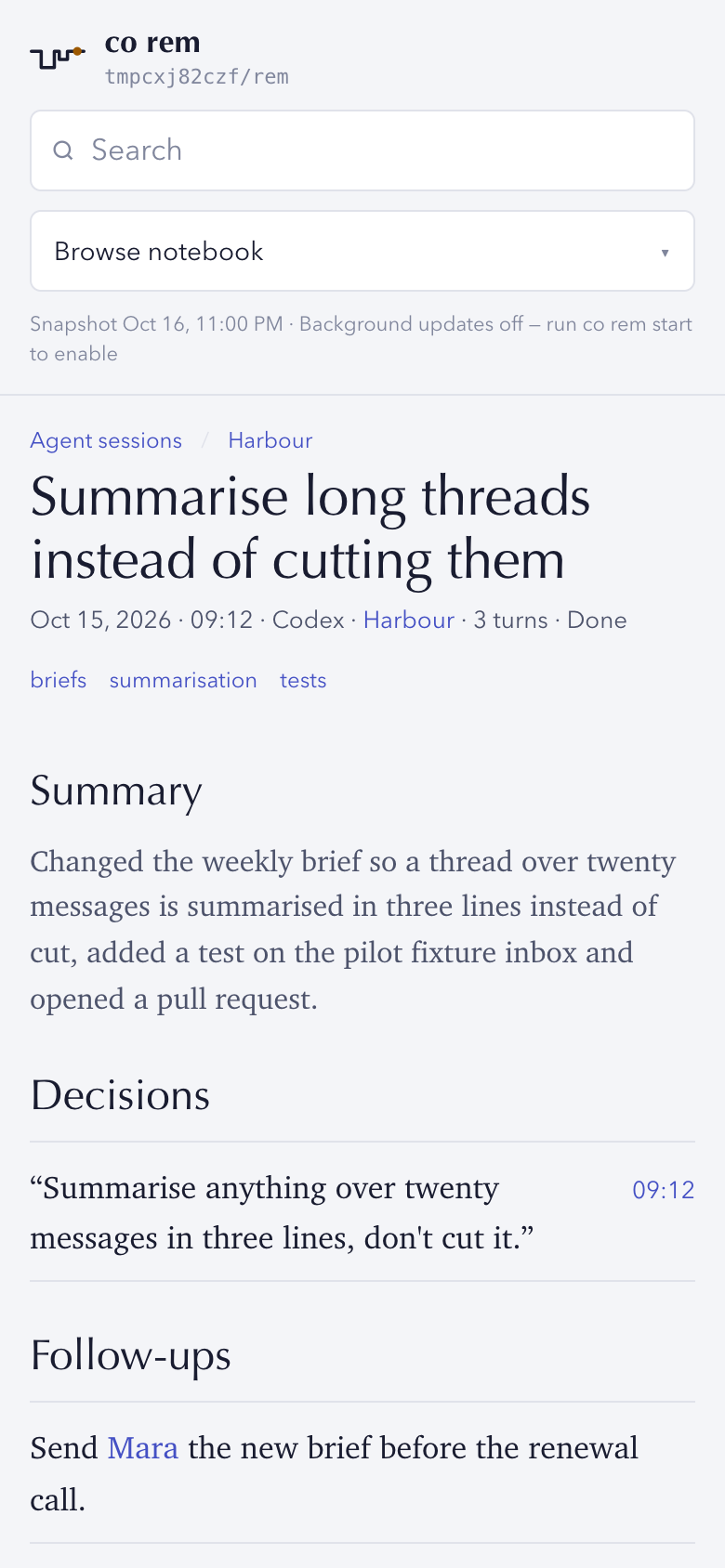 A session page on a phone